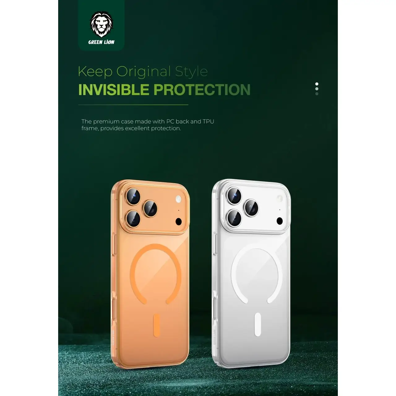 قاب اورجینال شفاف Green Lion Magsafe Delgado مدل Apple iPhone 17 Pro Max - نارنجی (پک دار)